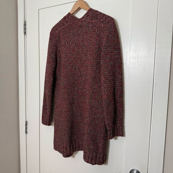 Roots Canada Long Cardigan Women Sz S Burgundy Chunky Knit Open Front Wool Blend - Picture 7 of 12